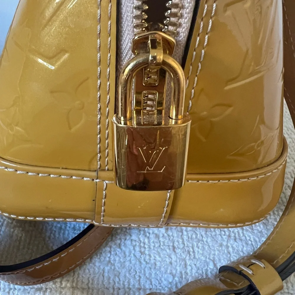 Authentic Louis Vuitton Monogram Vernis Alma Handbag – Mustard/Golden Yellow